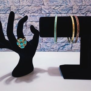 Boho Chic Turquoise and Gold Ring with Bangle Set